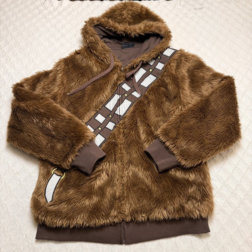 Star Wars Chewbacca Cosplay Costume Furry Hoodie Faux Fur Jacket Men's Large